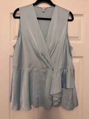 River Island Light Blue Sleeveless Faux-Wrap Peplum Top